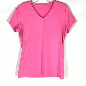 FILA Womens Pink Athletic V Neck Yoga Workout Training Top